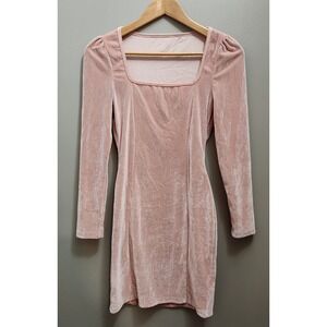 Women's Size Small Pink bodycon swade square neck long sleeve mini‎ dress NWOT
